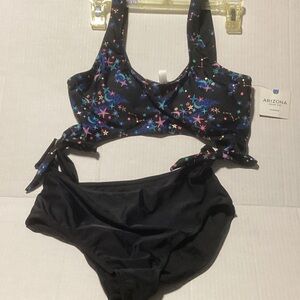Arizona Jean Company Black Starfish Print One-Piece Swimsuit